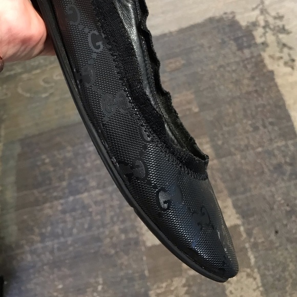 Gucci Black GG Logo flats Size 7.5 G - Picture 3 of 16